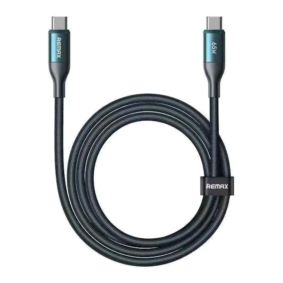 Remax Siren - Cable de Datos Trenzado de Carga Rápida con Apagado Inteligente, Iluminación LED, 30W de Potencia, Aleación de Aluminio, 1.2m (C-C) 65W