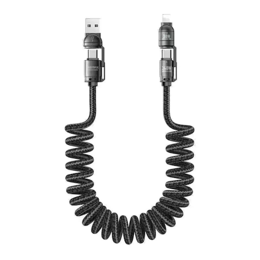 Remax Pioneer - Cable de Datos Trenzado con Resorte, Multifuncional, Aleación de Zinc, 240W, CB12 (A+C a C+L), 1.5m