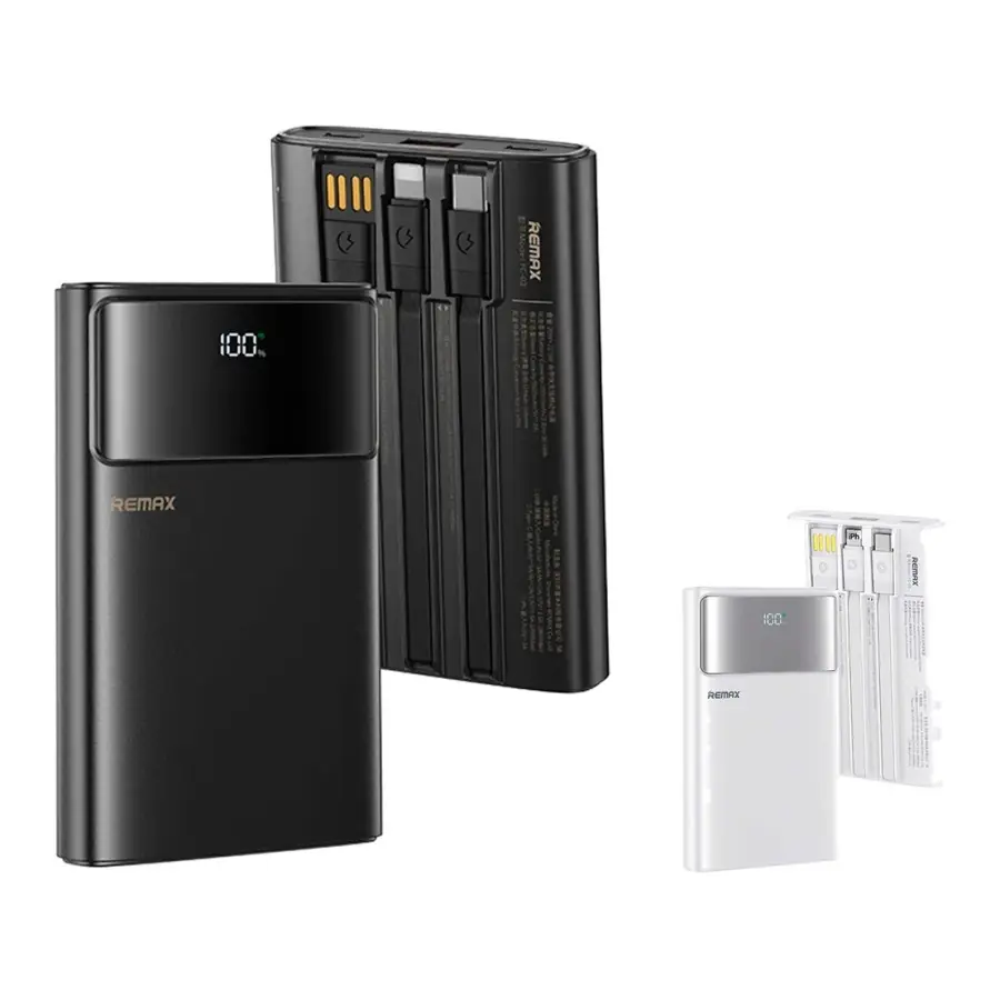 Remax Power Bank con Cables de Carga Rápida LED 20W + 22.5W - 10000mAh