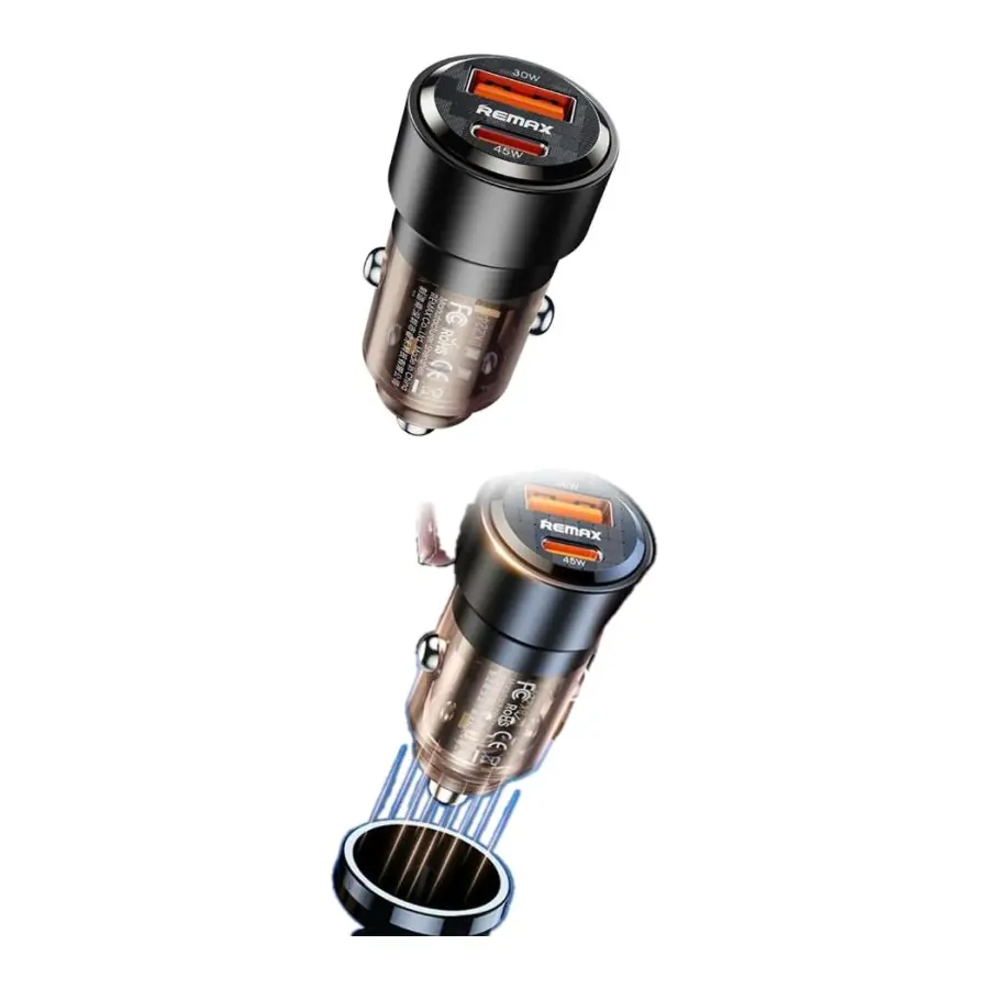 Remax Walking Series Cargador Rápido de Coche PD+QC 75W (1C+1A)