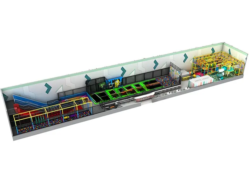 Playground interior con piscina de pelotas · 60 × 9 m