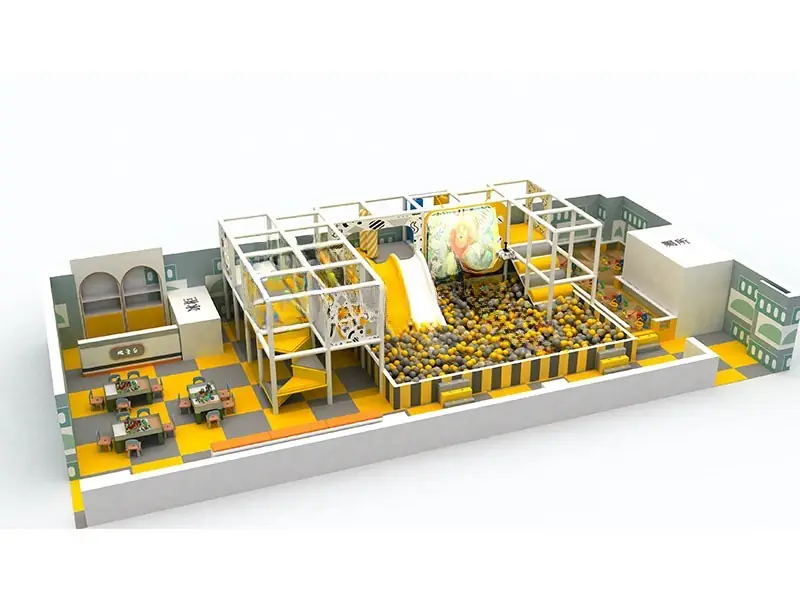 Playground interior con piscina de pelotas · 16 × 7.5 m