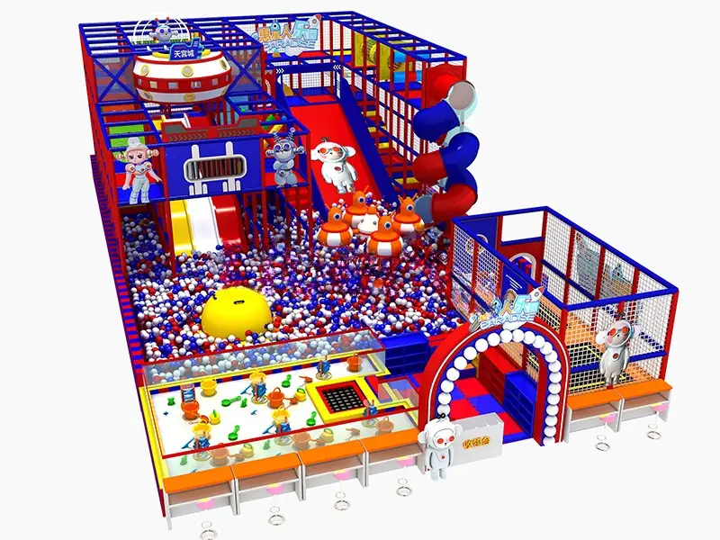 Playground interior con piscina de pelotas · 20 × 10 m
