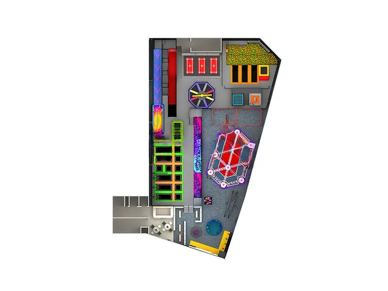 Playground interior tema selva · 55 × 33 × 7.8 m