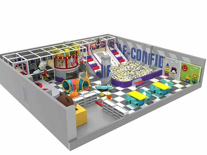 Playground interior con piscina de pelotas · 12.5 × 13 m · Modelo 0042