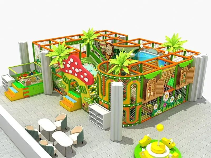Playground interior tema bosque · 18.5 × 10 m