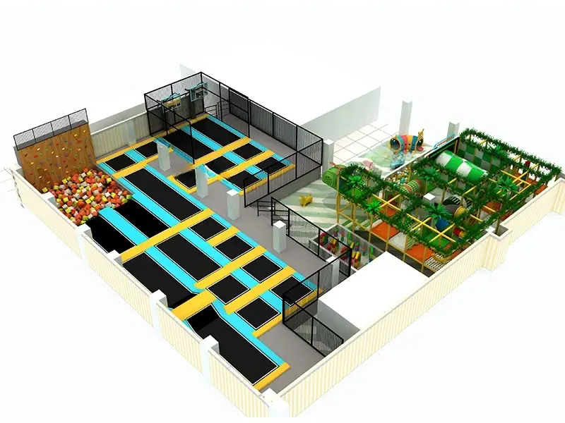 Playground interior con trampolín · 480 m²