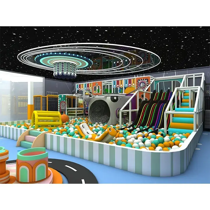 Playground interior con trampolín · 26 × 19 m · Modelo 0086