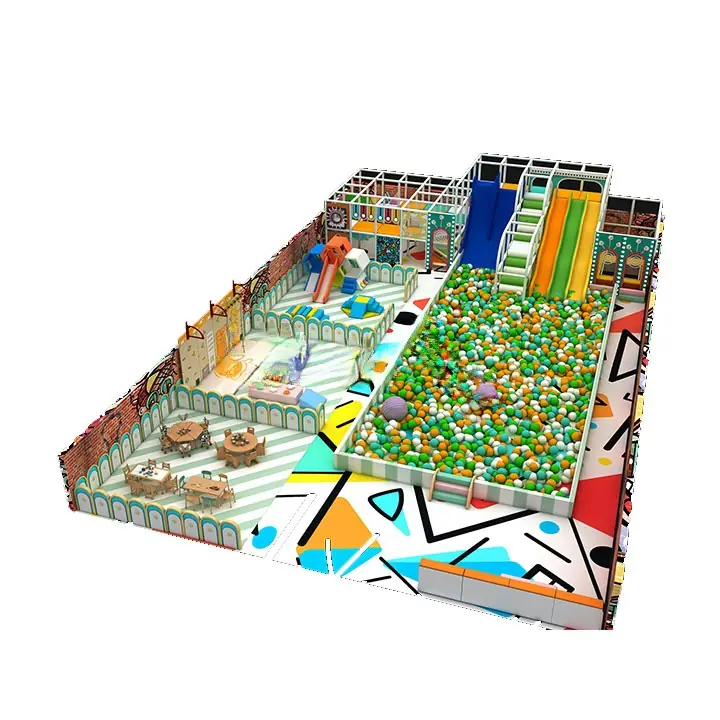 Playground interior con trampolín · 25 × 15 m