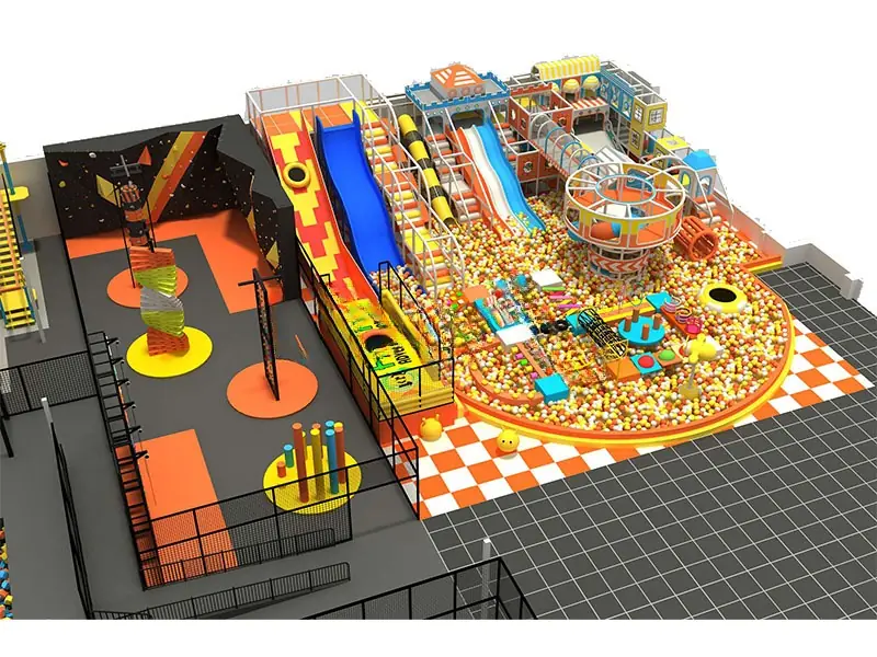 Playground interior con piscina de pelotas · 87 × 27 m