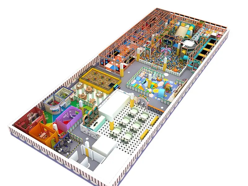 Playground interior con trampolín · 45 × 18 m · Modelo 0094