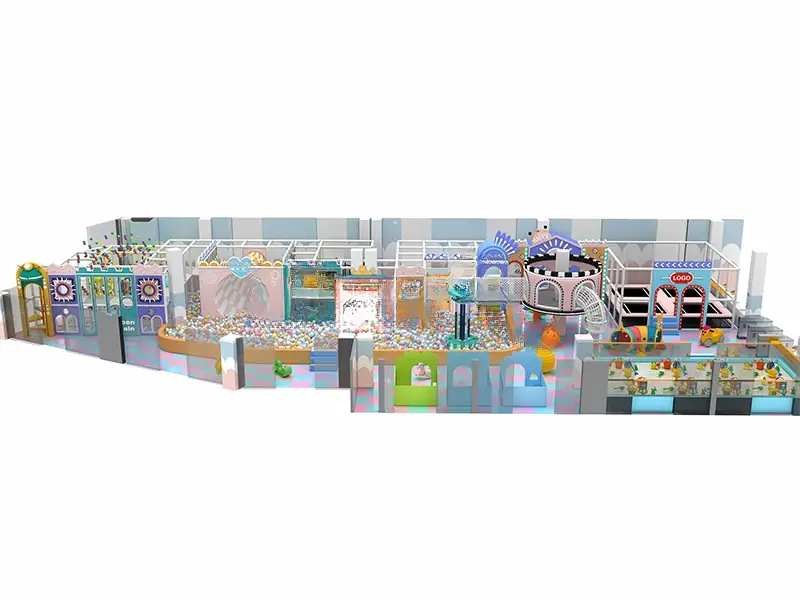 Playground interior con trampolín · 32 × 15 m · Modelo 0101