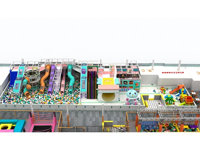 Playground interior con trampolín · 77 × 40 m