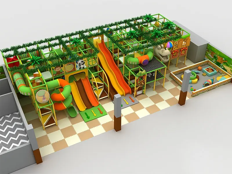 Playground interior tema selva · 16 × 13 m · Modelo 0128