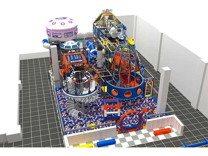 Playground interior con piscina de pelotas · 20 × 12 m
