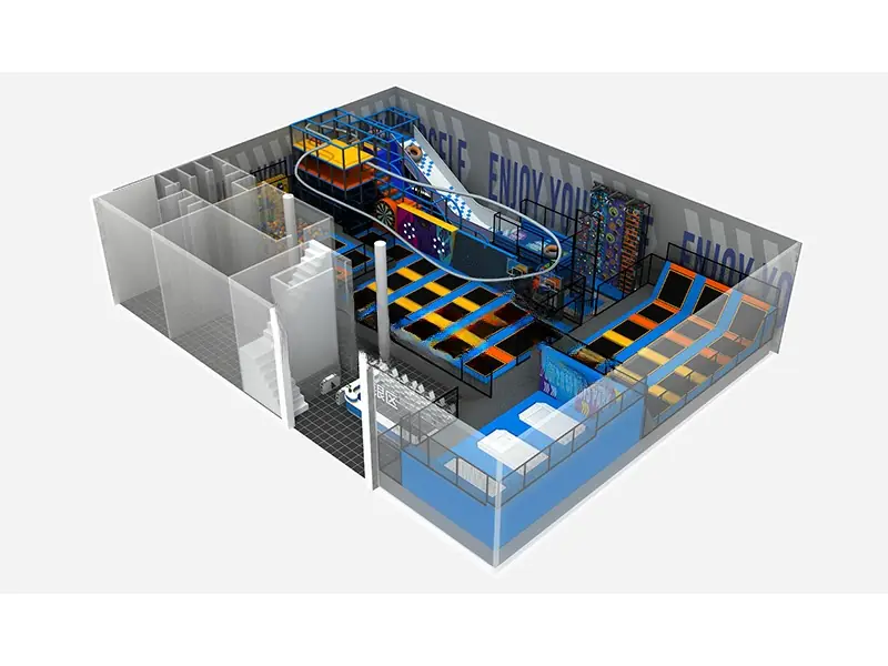 Playground interior con trampolín · 30.5 × 23 m