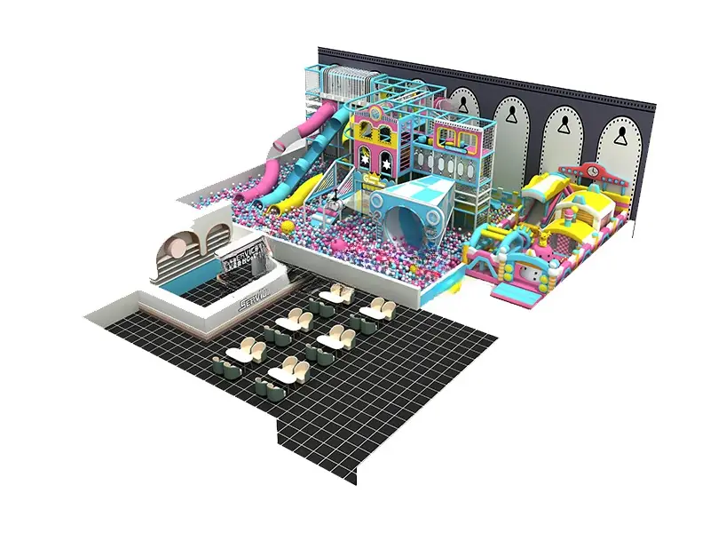 Playground interior con piscina de pelotas · 19.7 × 12.1 × 6.7 m