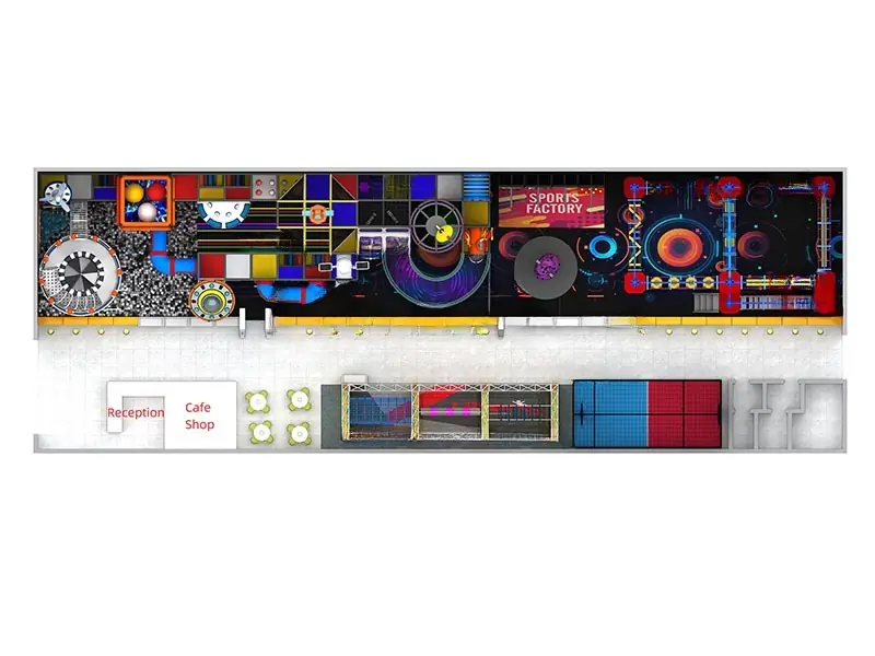 Playground interior · 38 × 18 m