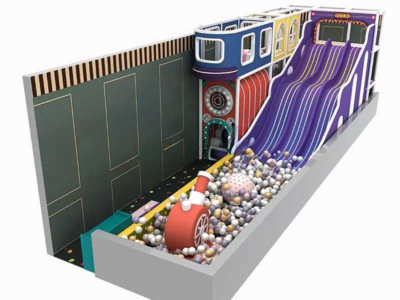 Playground interior con piscina de pelotas · 14 × 2 m