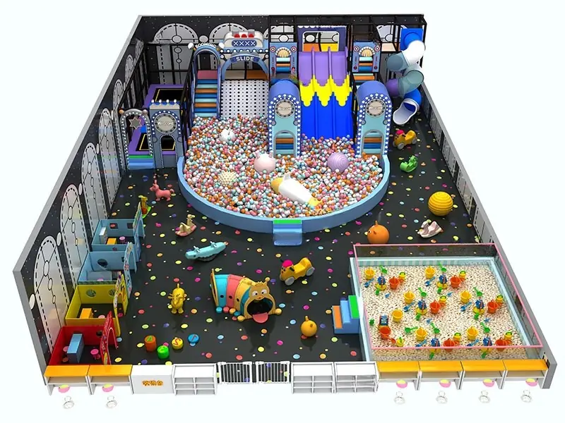 Playground interior tema espacial · 14 × 20 × 4.2 m