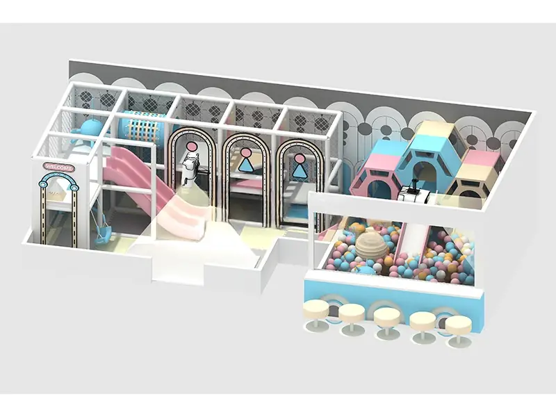 Playground interior con piscina de pelotas · 11 × 5.6 m