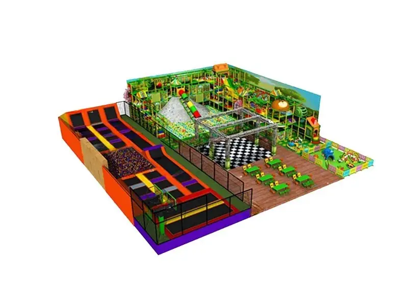 Playground interior con trampolín · 29.9 × 27.7 × 6.2 m