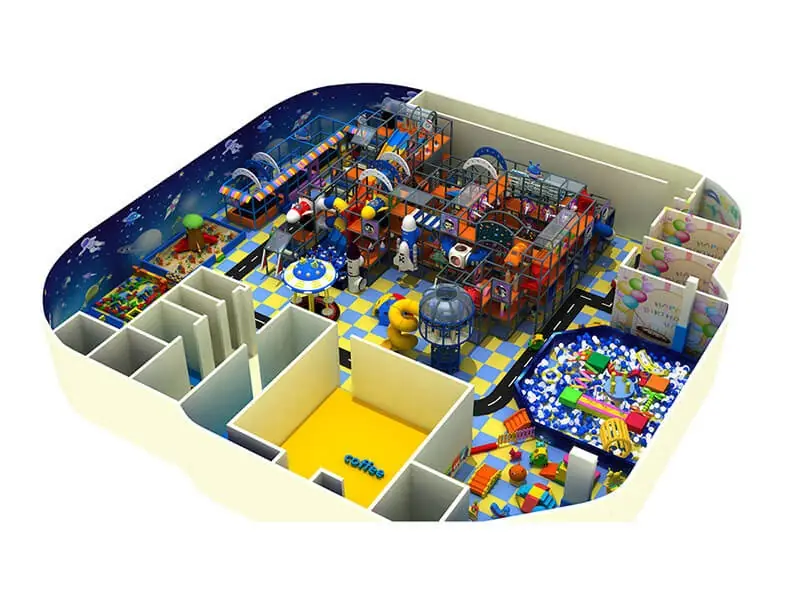 Playground interior tema espacial · 900 m²