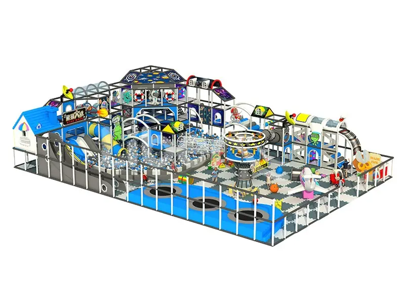 Playground interior tema espacial · 23 × 15 m