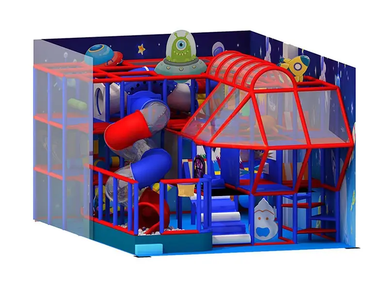 Playground interior tema espacial · 8.4 × 6 × 4.2 m
