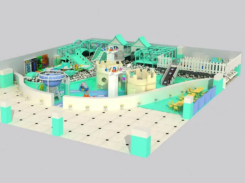 Playground interior tema suave estilizado · 14.8 × 7.35 × 1.8 m