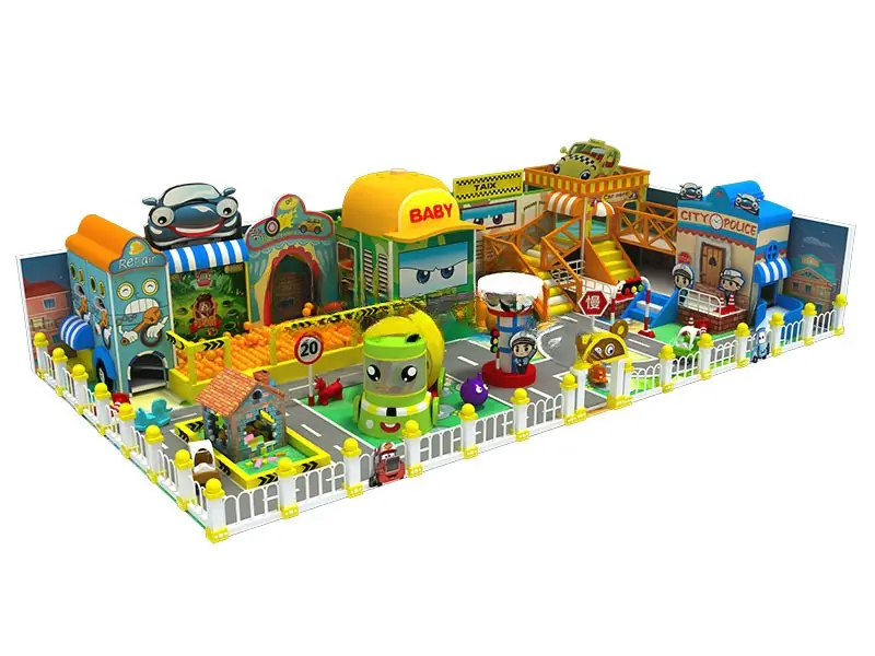 Playground interior tema suave estilizado · 9.4 × 17 × 4.2 m