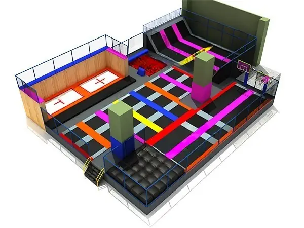 Parque de trampolines interior · 18 × 25 × 6 m