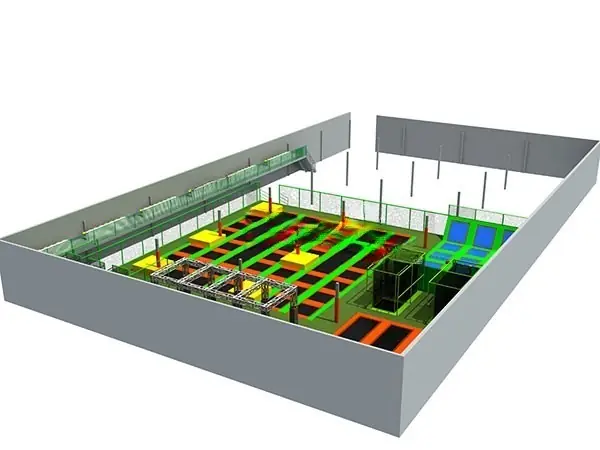 Parque de trampolines interior · 27.7 × 27.5 × 4.5 m