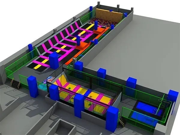 Parque de trampolines interior · 35 × 10.6 × 5 m