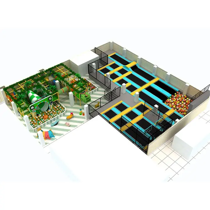 Parque de trampolines interior con tobogán · 480 m²