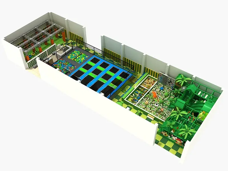 Parque de trampolines · 12 × 38.8 × 5 m