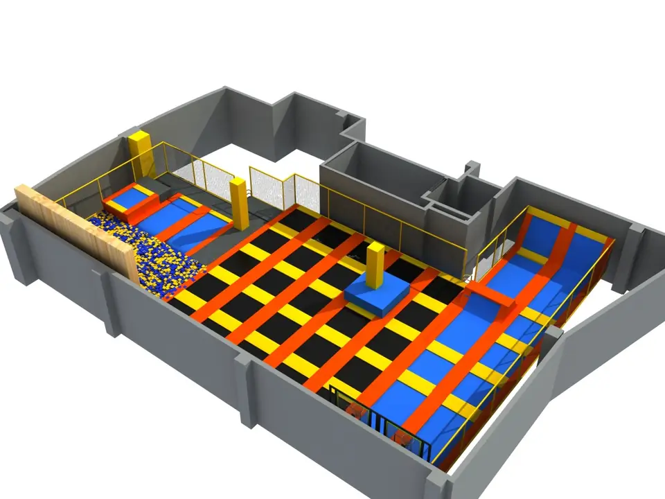 Parque de trampolines · 24.8 × 17 × 4.3 m