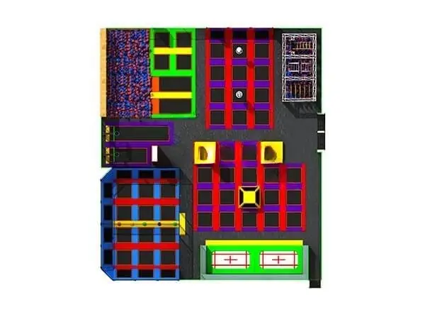 Parque de trampolines · 23.92 × 27.63 × 5 m