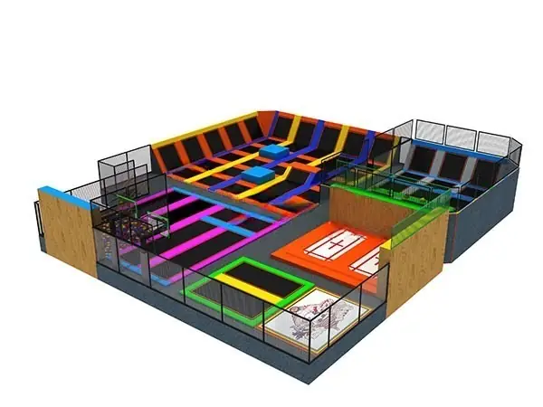 Parque de trampolines con piscina de espuma · 23 × 25 × 5.6 m