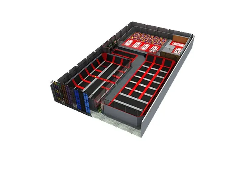 Parque de trampolines interior · 21.3 × 37.8 × 9 m