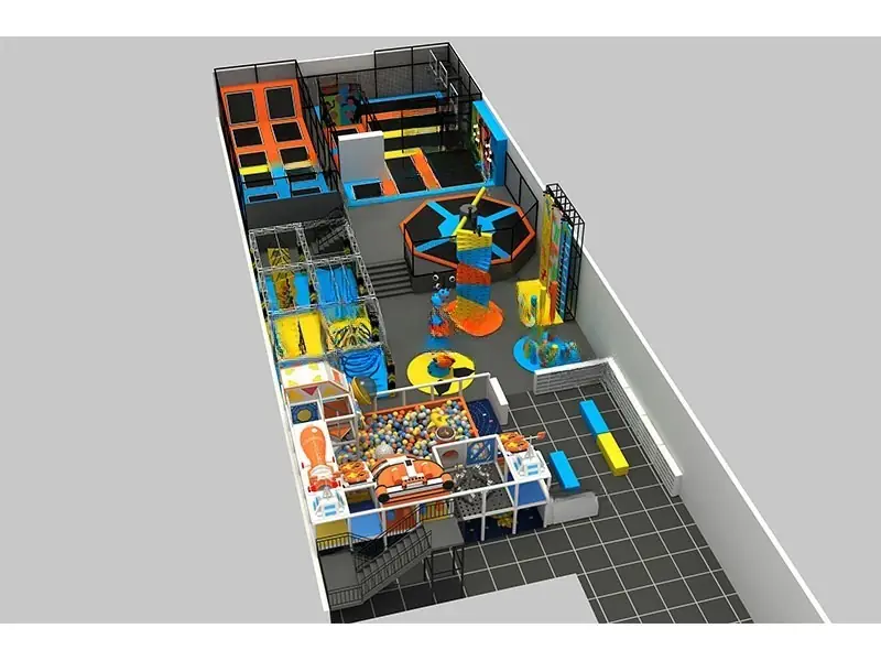 Parque de trampolines interior · 36 × 14 m