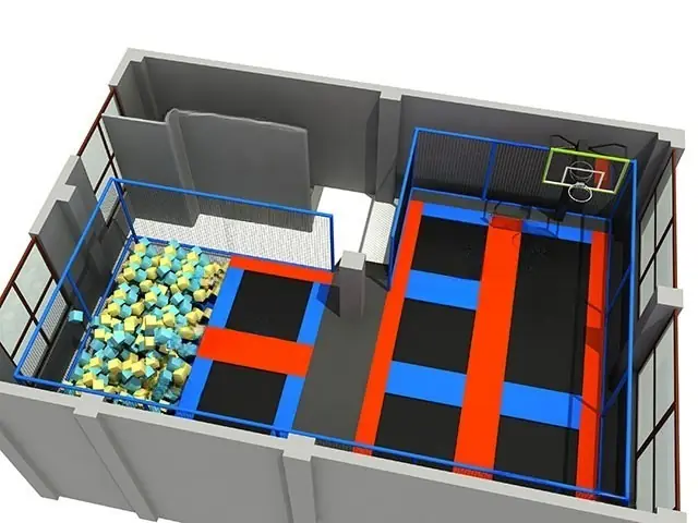 Parque de trampolines · 10.6 × 7.6 × 3.5 m