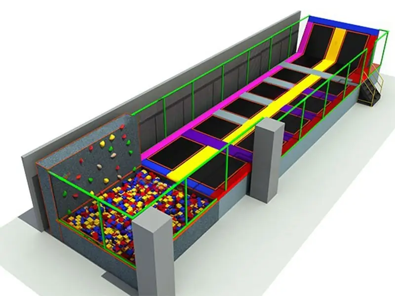 Parque de trampolines con piscina de espuma · 20.2 × 4.96 × 2.8 m