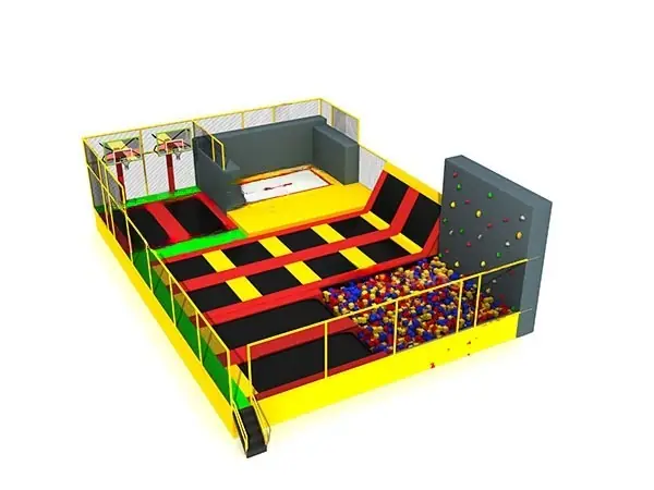 Parque de trampolines con piscina de espuma · 16 × 15.1 × 5 m