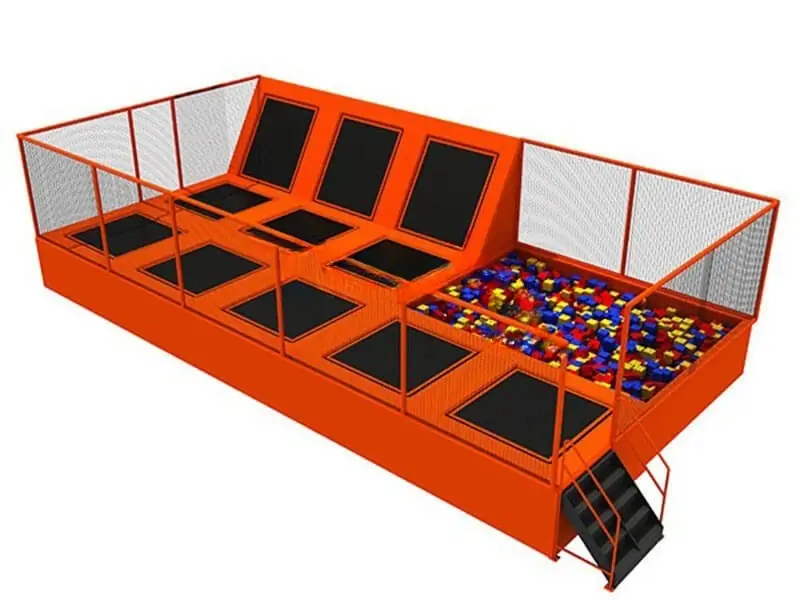 Parque de trampolines con piscina de espuma · 11.6 × 5.9 × 3 m