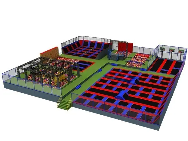 Parque de trampolines · 37 × 37 × 6 m