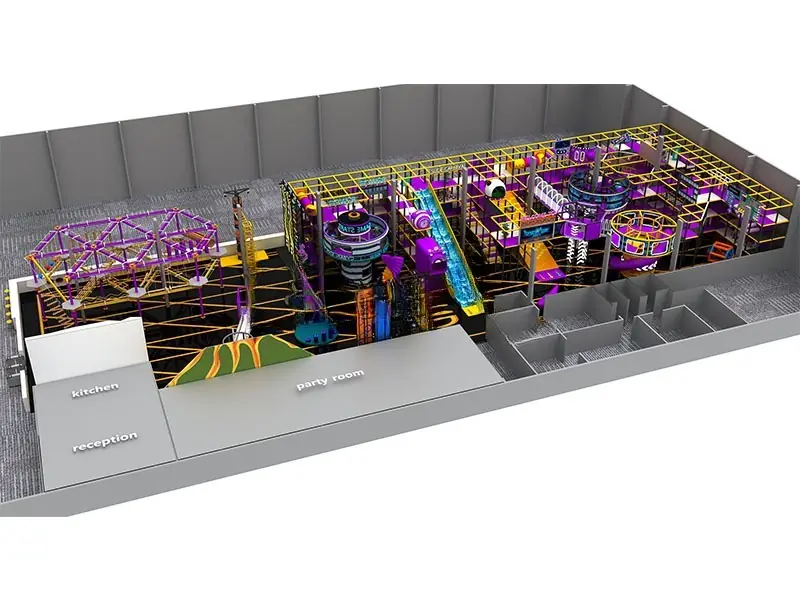 Parque de trampolines interior · 57 × 19 m