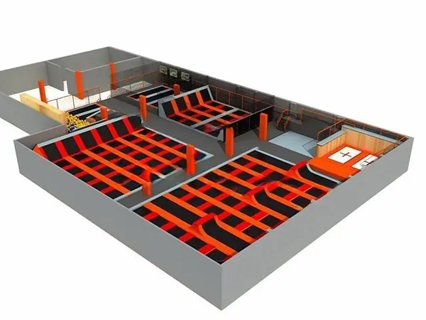 Parque de trampolines interior · 40 × 29 × 5.5 m