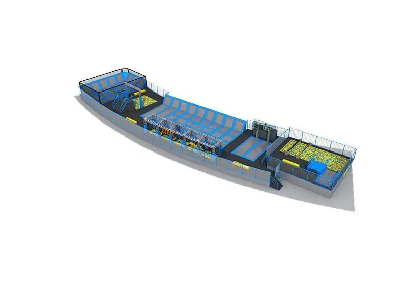Parque de trampolines · 61.86 × 17.6 × 5.5 m