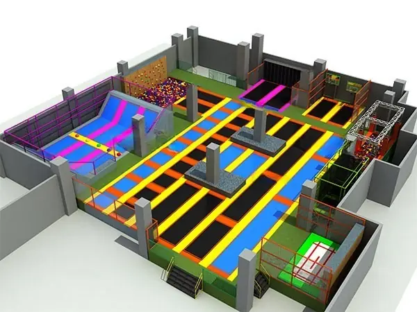 Parque de trampolines interior · 28.6 × 28.6 × 5.5 m